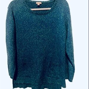 J Jill Sweater Womens S Blue Green Long Sleeve Pullover Crew Pockets